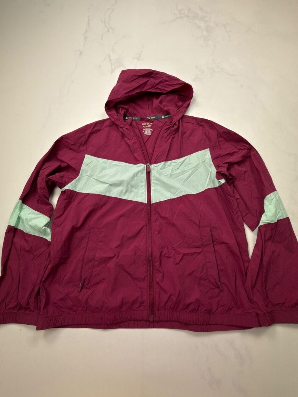 Tek Gear Colorblock Windbreaker Jacket Burgundy 2010s Minimalist - Boys XL Husky